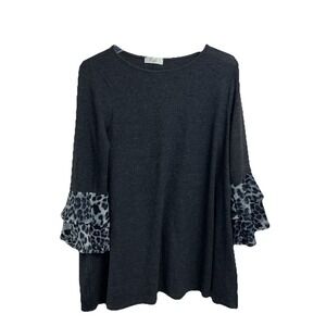 Women's Grey Cheetah Soft Fleece Tunic‎ Top Blouse Size Large Bell Boho Stretchy